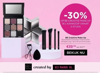 ICI Paris XL Be creative make up bijvoorbeeld: eyeshadow palette glitter all night long + kerst brush set (6 stuks) aanbieding