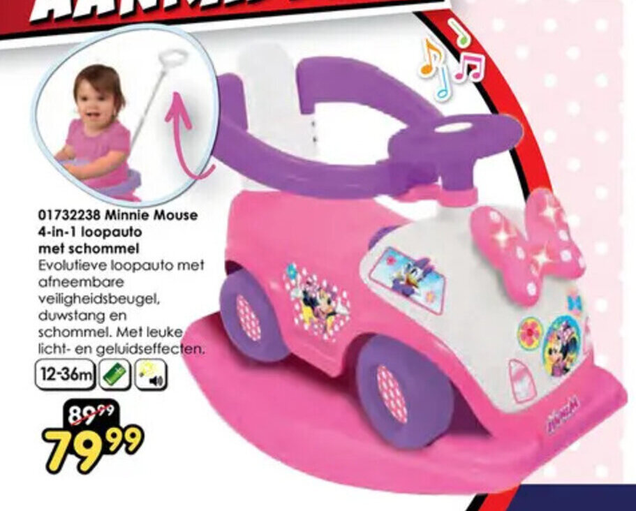 Minnie Mouse 4in1 loopauto met schommel aanbieding bij ToyChamp