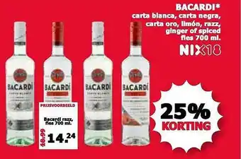 MCD Supermarkt Bacardi Carta Blanca, Carta Negra, Carta Oro, Limón, Razz, Ginger Of Spiced 25% Korting aanbieding