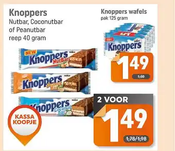 Dagwinkel Knoppers Nutbar, Coconutbar Of Peanutbar Reep Of Knoppers Wafels aanbieding