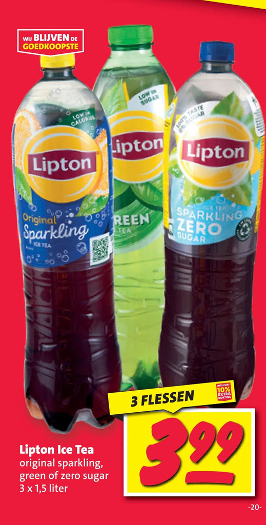 Lipton ice tea original sparkling, green of zero sugar aanbieding bij