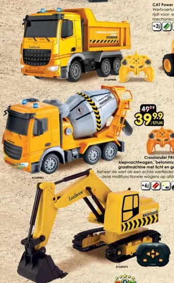 ToyChamp Crosslander PRO RC kiepvrachtwagen, betonmixer of graafmachine met licht en geluid aanbieding