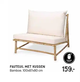 Xenos Fauteuil Met Kussen Bamboe 100x87x80 Cm aanbieding