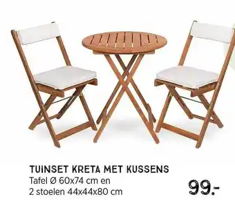 Xenos Tuinset Kreta Met Kussens : Tafel Ø 60x74 Cm En 2 Stoelen 44x44x80 Cm aanbieding