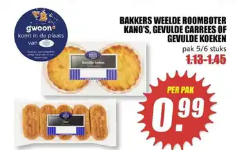 MCD Supermarkt Bakkers Weelde Roomboter Kano's, Gevulde Carrees Of Gevulde Koeken aanbieding