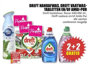 MCD Supermarkt Dreft Handafwas, Dreft Vaatwastabletten En-of Ambi-Pur 2+2 Gratis 440/450ml aanbieding