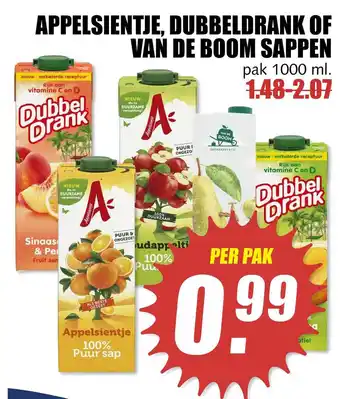 MCD Supermarkt Appelsientje, Dubbeldrank Of Van De Boom Sappen 1000 Ml aanbieding