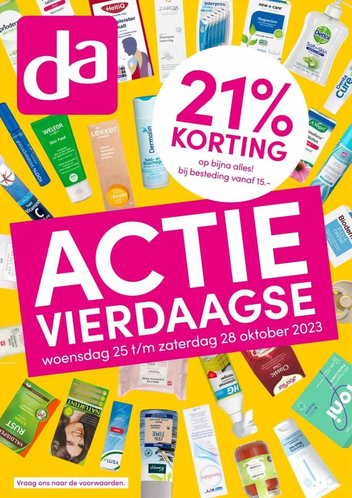 21 korting op bijna alles! bij besteding vanaf 15. aanbieding bij DA