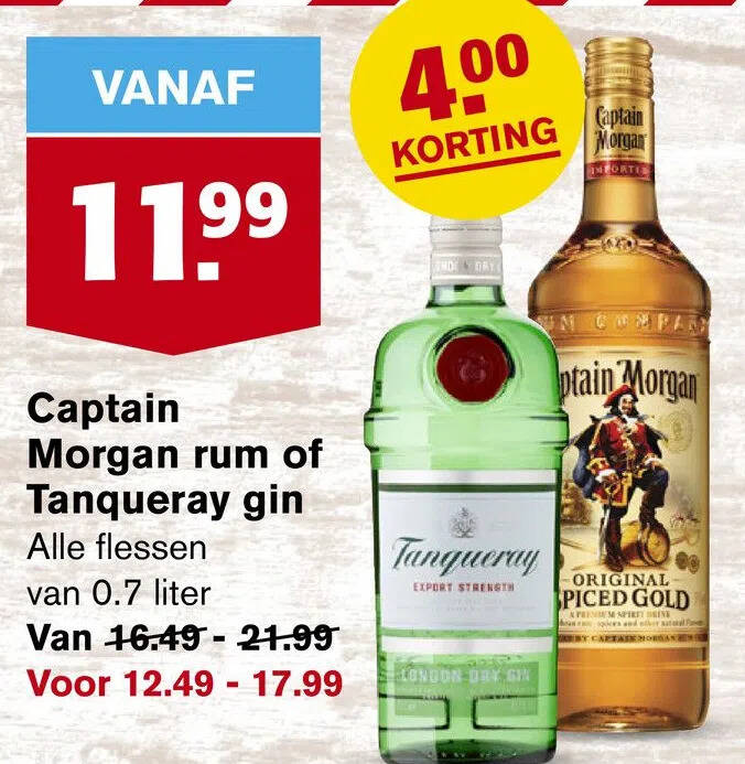 Captain rum of tanqueray gin aanbieding bij Hoogvliet