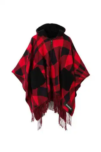 Wehkamp Desigual geruite poncho rood/zwart aanbieding