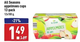 ALDI All Seasons appelmoes cups 12-pack 12x100g aanbieding