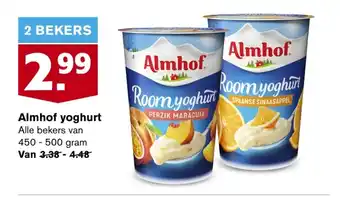 Hoogvliet Almhof yoghurt Alle bekers van 450 - 500 gram aanbieding