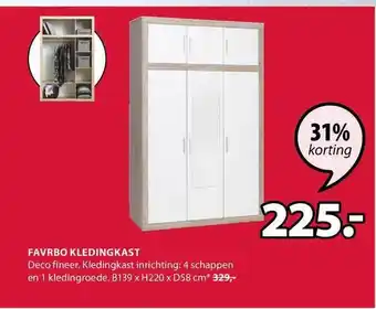 Jysk Favrbo Kledingkast 139x220x58 cm aanbieding