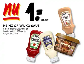 Jumbo HEINZ OF WIJKO SAUS Flesje Heinz 220 ml of bakje Wijko 120 gram aanbieding