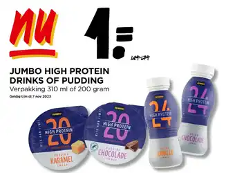 Jumbo JUMBO HIGH PROTEIN DRINKS OF PUDDING Verpakking 310 ml of 200 gram aanbieding