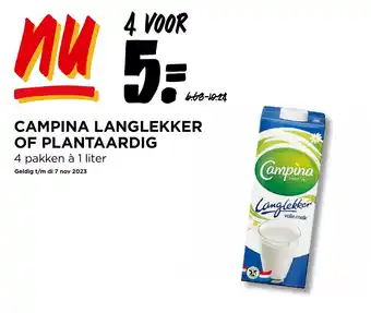 Jumbo CAMPINA LANGLEKKER OF PLANTAARDIG 4 pakken à 1 liter aanbieding