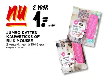 Jumbo JUMBO KATTEN KAUWSTICKS OF BLIK MOUSSE aanbieding