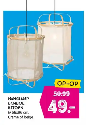 Xenos HANGLAMP BAMBOE KATOEN 66x96 cm. Creme of beige aanbieding