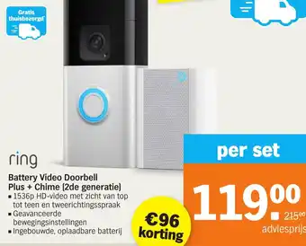 Albert Heijn Battery Video Doorbell Plus + Chime (2de generatie) aanbieding