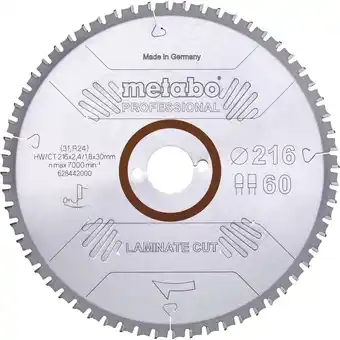 Conrad Metabo laminate cut professional 628442000 cirkelzaagblad 216 x 30 x 1.8 mm aantal tanden: 60 1 stuk(s) aanbieding