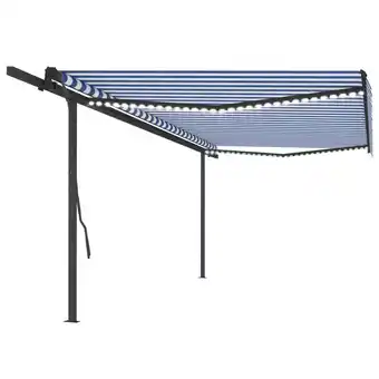 fonQ Vidaxl luifel automatisch met led en windsensor 5x3,5 m blauw en wit aanbieding