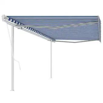fonQ Vidaxl luifel automatisch uittrekbaar met palen 5x3,5 m blauw en wit aanbieding