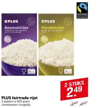 Coop PLUS fairtrade rijst 2 pakken à 400 gram aanbieding