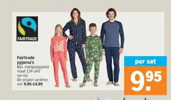 Albert Heijn Fairtrade pyjama's bijv. meisjespyjama maat 134-140 op-op aanbieding