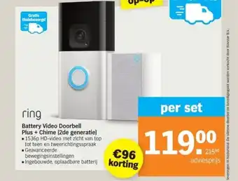 Albert Heijn Battery video doorbell plus + chime (2de generatie) 1536p hd-video met zicht van top tot teen en tweerichtingsspraak ■ geavan aanbieding