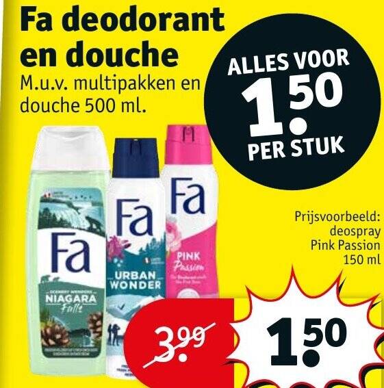 Fa deodorant en douche aanbieding bij Kruidvat