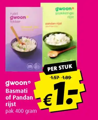 Boni Gwoon Basmati of Pandan rijst pak 400 gram aanbieding