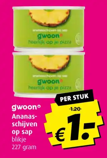 Boni Gwoon Ananas- schijven op sap blikje aanbieding
