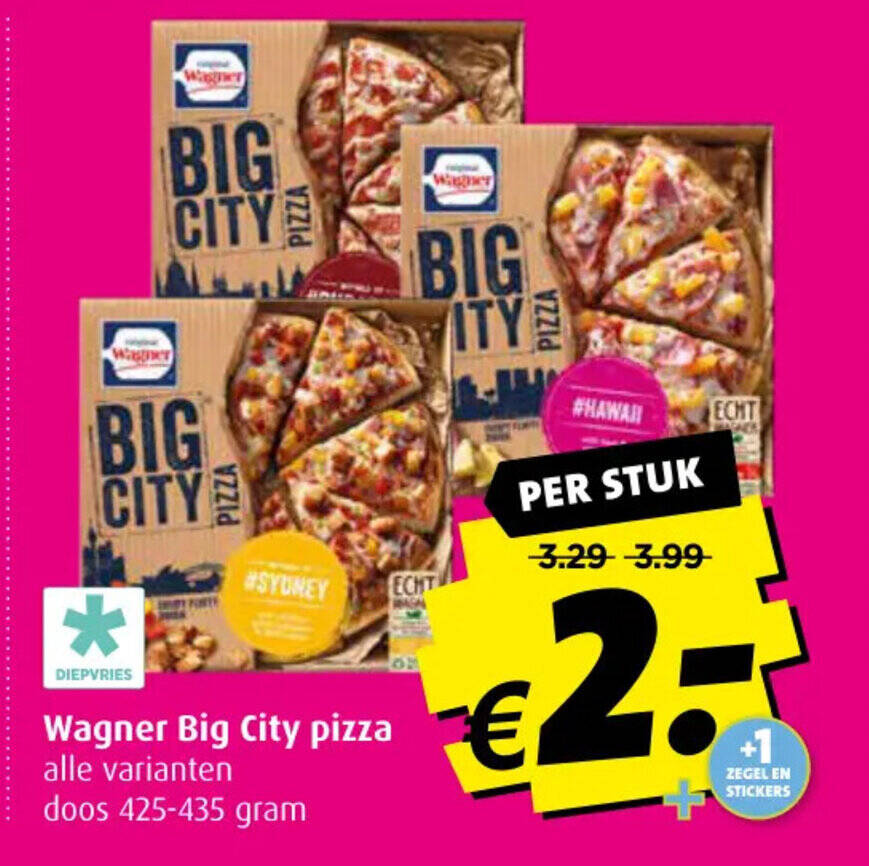 Wagner Big City pizza alle varianten doos 425435 gram aanbieding bij Boni