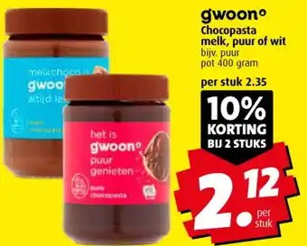 Boni gwoon Chocopasta melk, puur of wit aanbieding