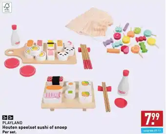 ALDI PLAYLAND Houten speelset sushi of snoep Per set. aanbieding