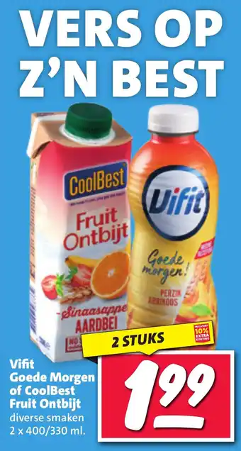 Nettorama Vifit Goede Morgen of CoolBest Fruit Ontbijt 2 x 400/330 ml. aanbieding