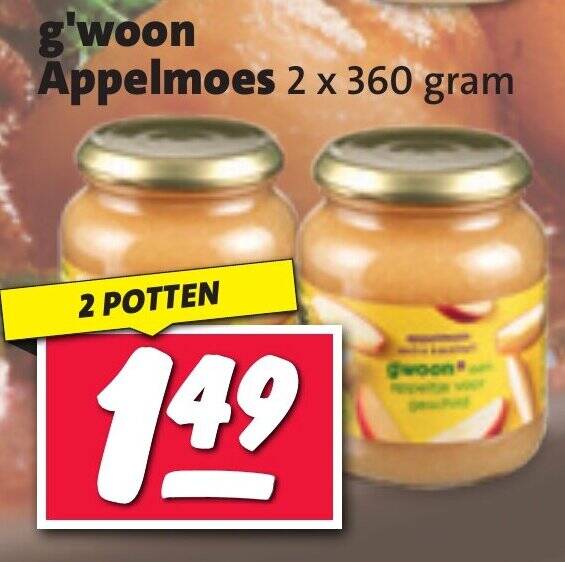g'woon Appelmoes 2 x 360 gram aanbieding bij Nettorama