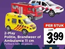 Vomar Voordeelmarkt 2-play politie, brandweer of ambulance 11 cm aanbieding