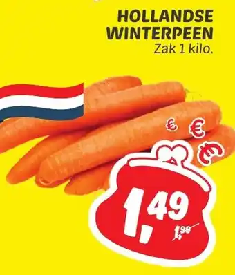 Dekamarkt HOLLANDSE WINTERPEEN Zak 1 kilo. aanbieding