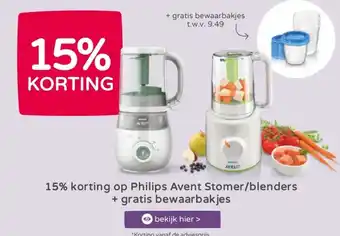 Prenatal 15% korting op philips avent stomer/blenders + gratis bewaarbakjes aanbieding