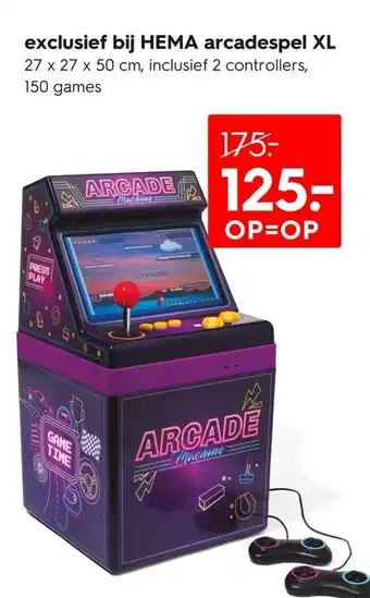 HEMA exclusief bij HEMA arcadespel XL 27 x 27 x 50 cm, inclusief 2 controllers, 150 games aanbieding