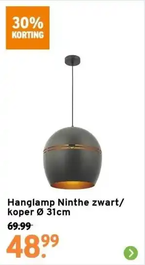 GAMMA Hanglamp ninthe zwart/ koper ø 31cm aanbieding