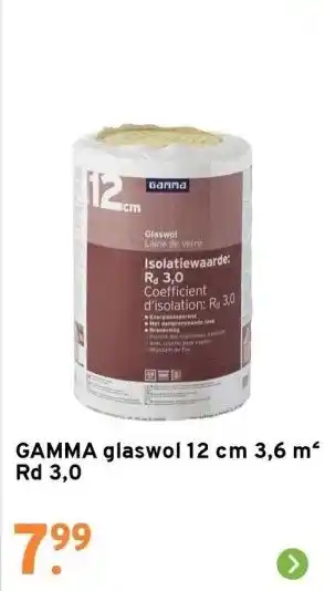 GAMMA Gamma glaswol 12 cm 3,6 m² rd 3,0 aanbieding