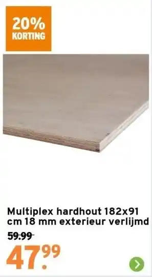 GAMMA Multiplex hardhout 182x91 cm 18 mm exterieur verlijmd aanbieding