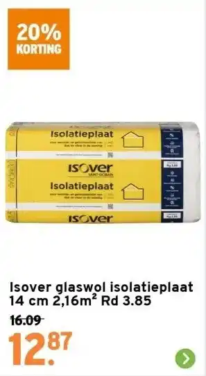 GAMMA Isover glaswol isolatieplaat 14 cm 2,16m² rd 3.85 aanbieding