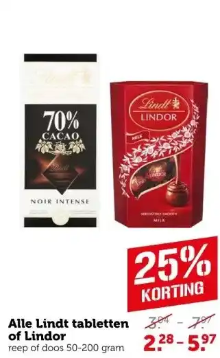 Coop Alle lindt tabletten of lindor aanbieding