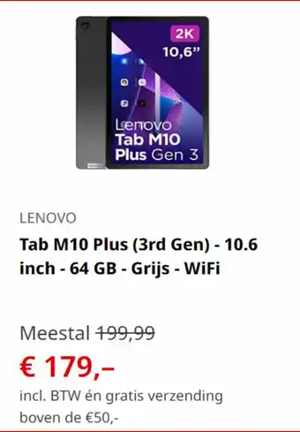 MediaMarkt LENOVO Tab M10 Plus (3rd Gen) - 10.6 inch - 64 GB - Grijs - WiFi aanbieding