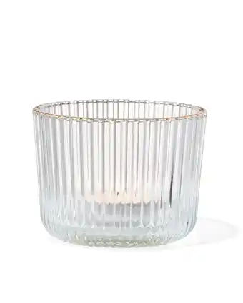 HEMA Hema sfeerlichthouder met ribbels ø8.5x6.5 glas (transparant) aanbieding