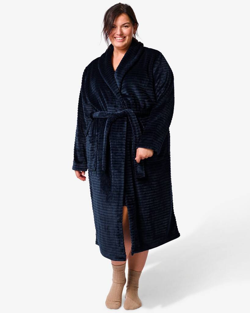 Hema dames badjas lang fleece donkerblauw (donkerblauw) aanbieding bij HEMA