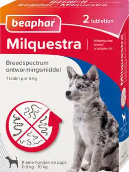 Intratuin Beaphar milquestra ontwormingsmiddel hond klein/pup 2 tabletten aanbieding